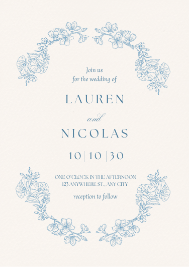 Blue and Ivory Botanical Wedding Invitation Design