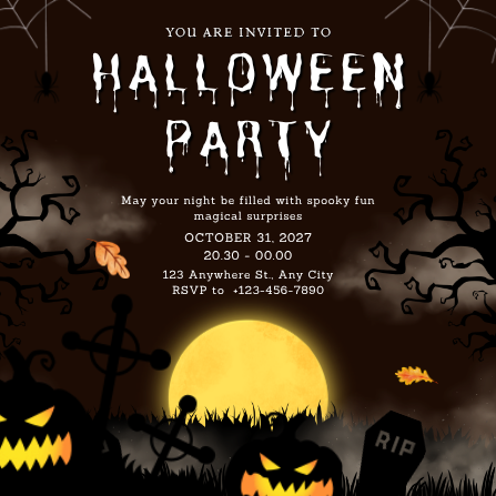 Black and Orange Spooky Halloween Party Invitation