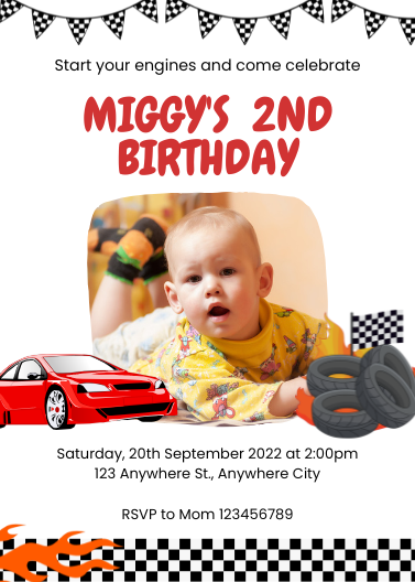 Red and Black Race Car Birthday Invitation Template