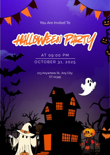 Purple and Orange Playful Halloween Party Invitation