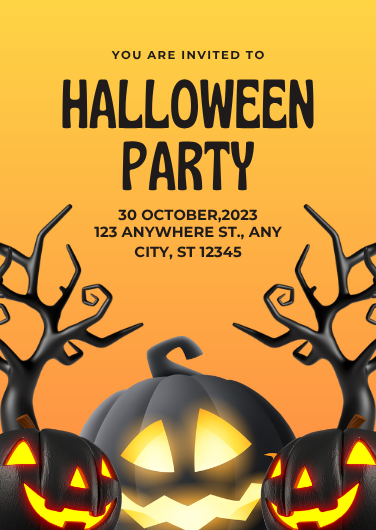 Orange and Black Illustrative Halloween Party Invitation