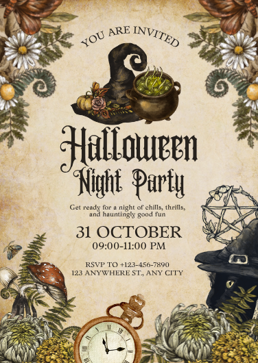 Brown and Green Vintage Halloween Party Invitation