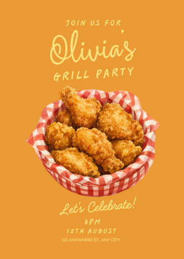 Orange and Red Playful Grill Party Invitation