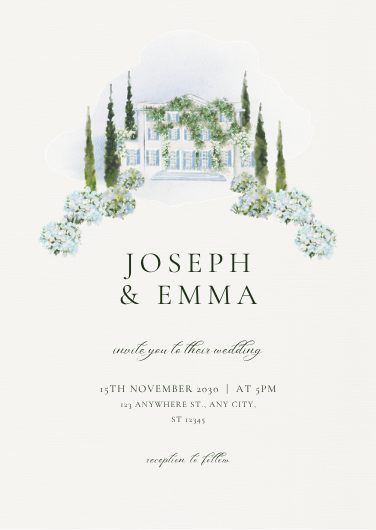 Green and White Illustrated Wedding Invitation Template