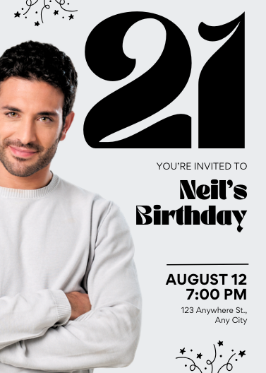 Black and White Modern 21st Birthday Invitation Template
