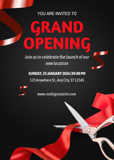 Red and Black Ribbon Cutting Grand Opening Invitation