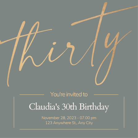 Gold and Green Minimalist 30th Birthday Invitation Template