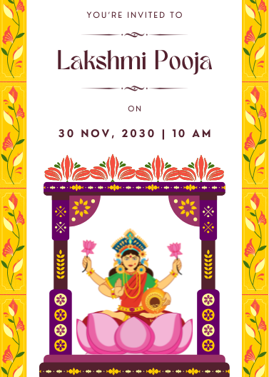 Traditional Purple and Yellow Lakshmi Pooja Invitation