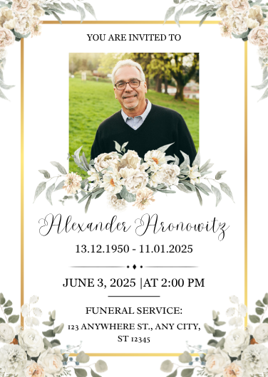 White Floral Memorial Service Invitation Template