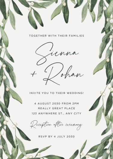 Green Watercolor Boho Calligraphy Wedding Invitation