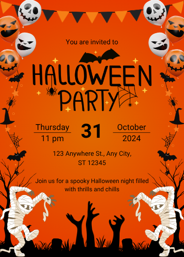 Illustrative Orange and Black Halloween Party Invitation