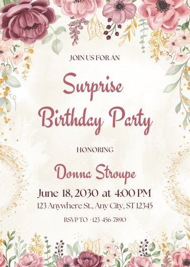 Elegant Pink Floral Surprise Birthday Party Invitation
