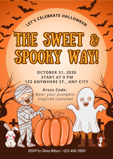 Orange and Brown Cartoon Halloween Costume Party Invitation