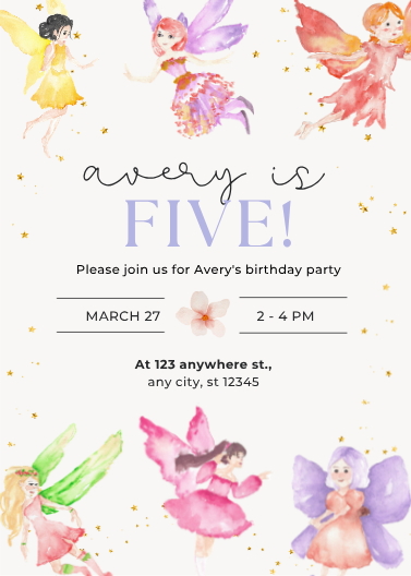 Customizable Gold Glitter Fairy Birthday Party Invitation