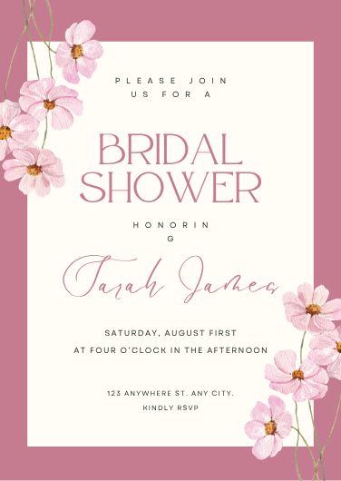 Pink and Cream Floral Bridal Shower Invitation Template