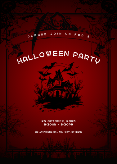 Red and Black Haunted House Halloween Party Invitation