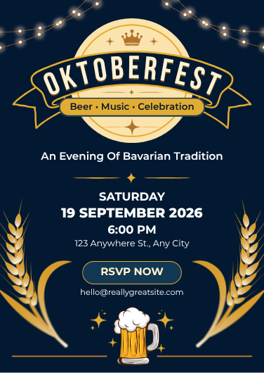 Navy Blue and Gold Retro Oktoberfest Party Invitation