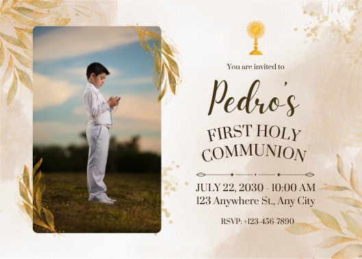 Elegant Gold Watercolor First Holy Communion Invitation