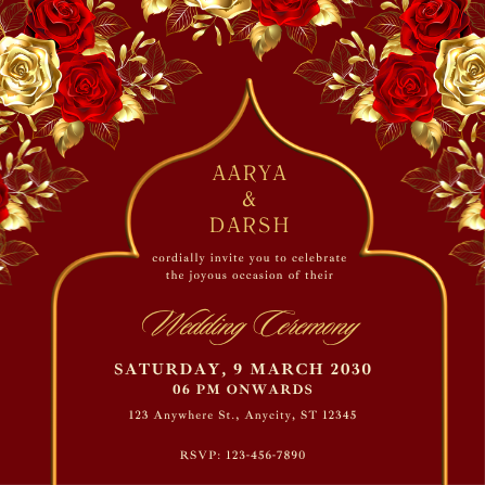 Red and Gold Floral Indian Wedding Invitation Template