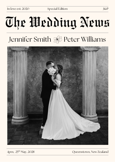 Black & White Wedding Newspaper Invitation Template