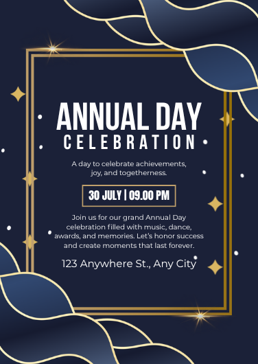 Navy Blue and Gold Modern Annual Day Invitation Template