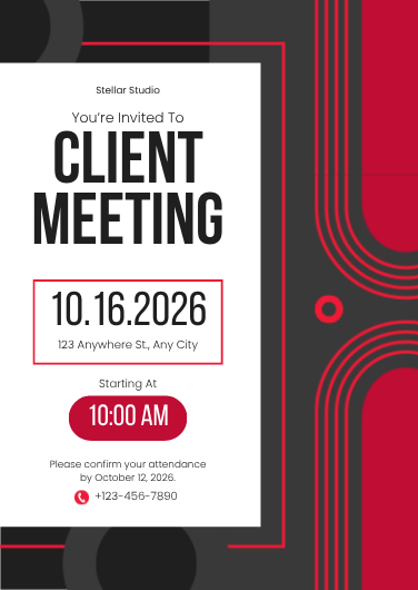 Red and Black Modern Client Meeting Invitation Template