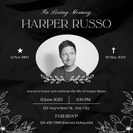 Black and White Elegant Celebration of Life Invitation