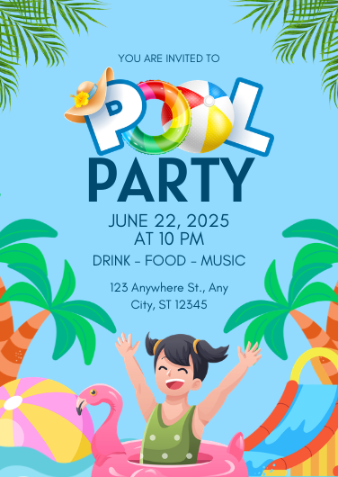 Green and Blue Kids Pool Party Invitation Template