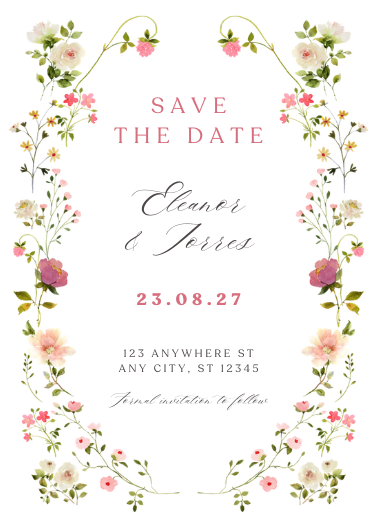 Pink Floral Watercolor Save the Date Invitation Template