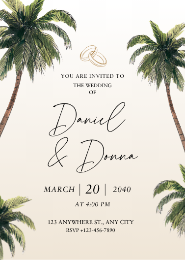Beige and Green Tropical Beach Wedding Invitation Template