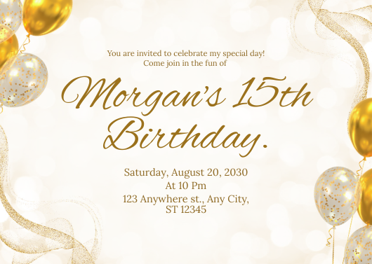Elegant Gold and Beige 15th Birthday Invitation Design
