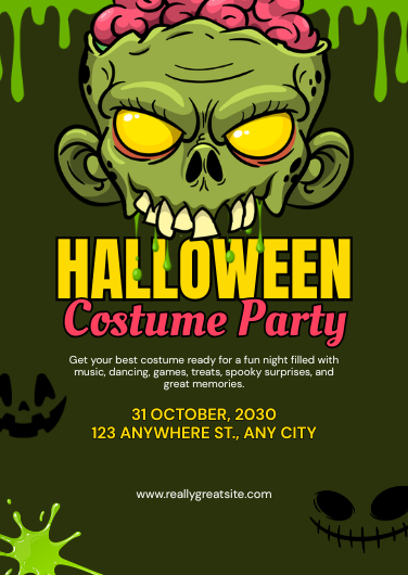 Spooky Green and Black Halloween Costume Party Invitation