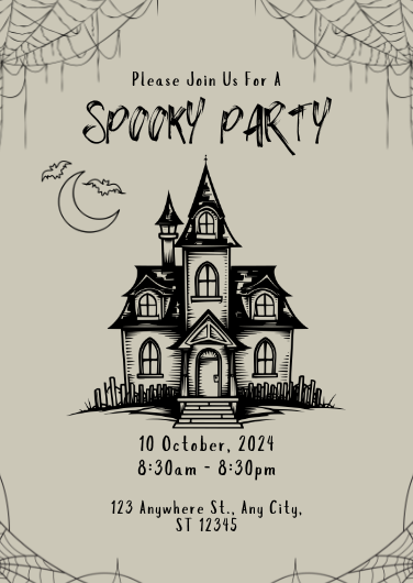 Black and Beige Haunted House Spooky Party Invite