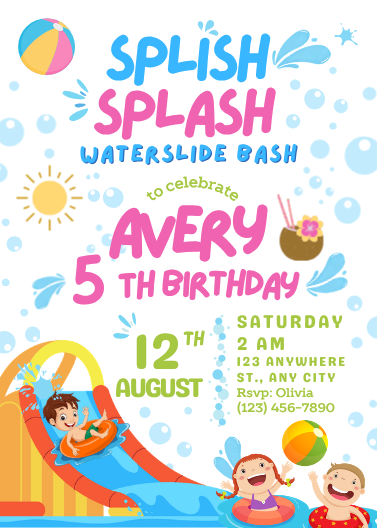 Splish Splash Waterslide Birthday Invitation Template