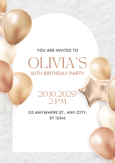 Elegant Gold and Cream 30th Birthday Party Invitation