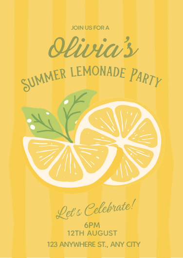 Bright Yellow Summer Lemonade Party Invitation Template