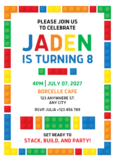 Colorful Building Blocks Birthday Invitation Template