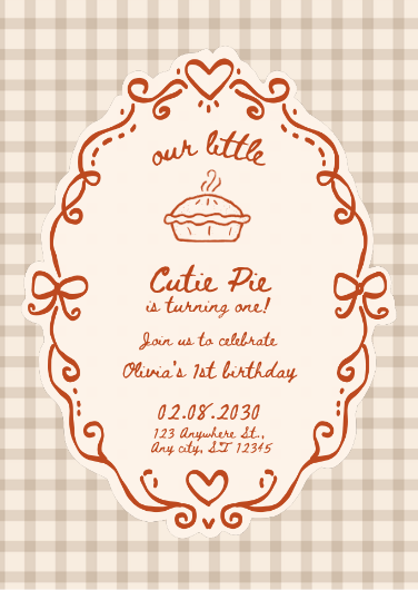 Red and Cream Cutie Pie Birthday Invitation Template