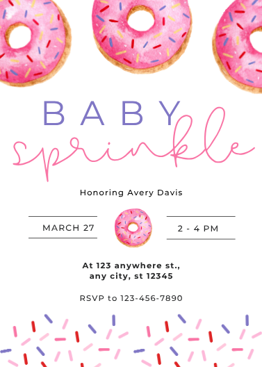 Editable Pink Donut Baby Sprinkle Invitation Template
