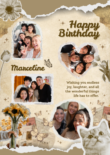 Beige and Brown Scrapbook Style Happy Birthday Invitation
