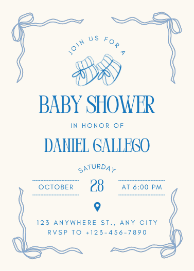 White and Blue Illustrative Doodle Baby Shower Invitation