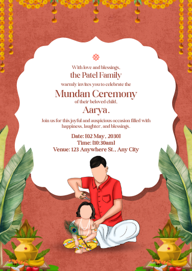 Traditional Orange and Green Mundan Ceremony Invitation