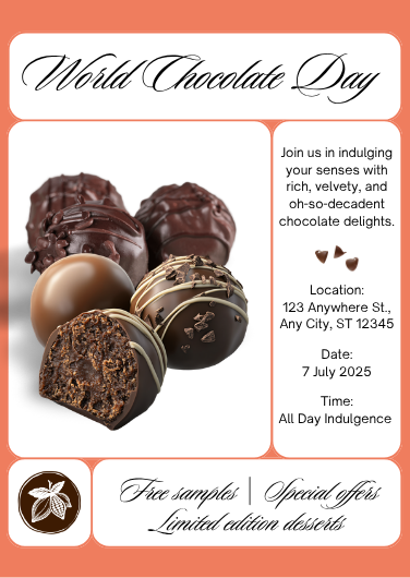 Brown and Peach Modern World Chocolate Day Invitation