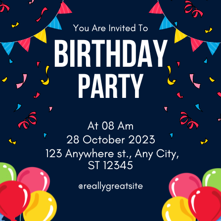 Dark Blue Festive Birthday Party Invitation Template