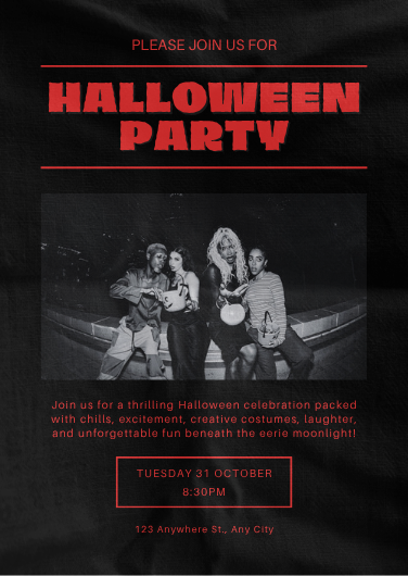 Black and Red Grunge Halloween Party Invitation