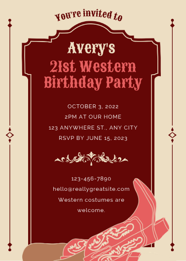 Pink and Brown Western Birthday Party Invitation Template