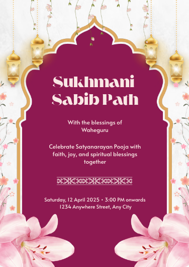 Traditional Pink Sukhmani Sahib Path Invitation Template