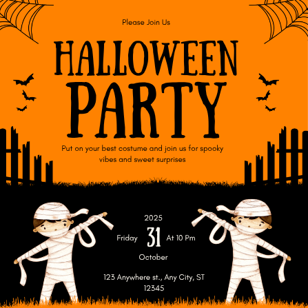 Orange and Black Playful Halloween Party Invitation Template