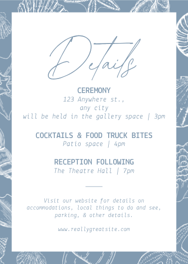 Blue and White Minimalist Sea Shell Wedding Invitation