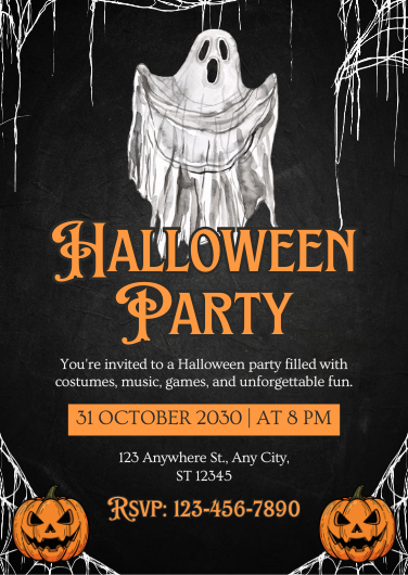 Black & Orange Spooky Halloween Party Invitation